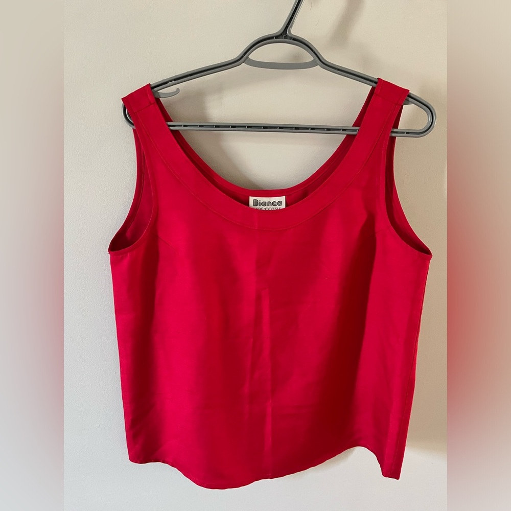 Raw silk red tank top, size 12 by Bianca quiet luxury lustrous 🇨🇦